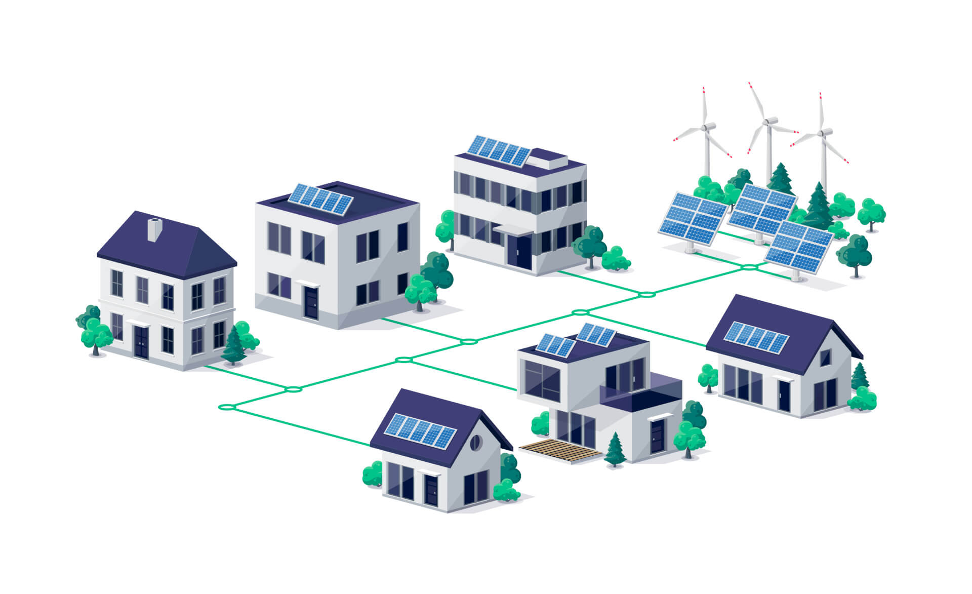 Princip sdílení energií - Domečky propojení obec